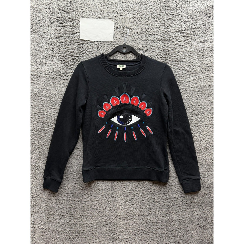 Kenzo Paris Embroidered Eye Crewneck Pullover Sweatshirt Black Womens Size S